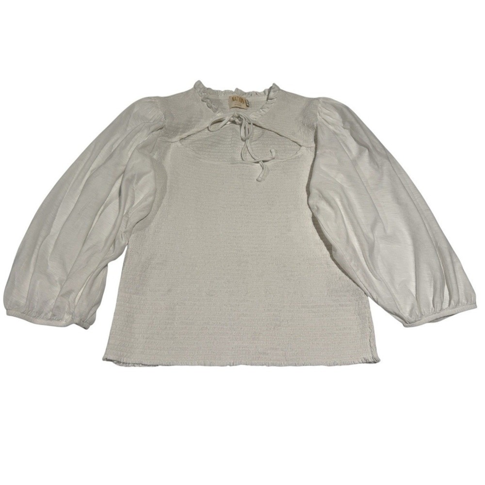 Nation LTD Leilani Smocked Puff Sleeve Sweetheart‎ Cutout Top White M